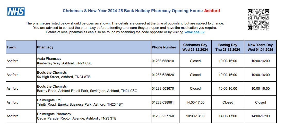 Pharmacy Opening Hours 24-25